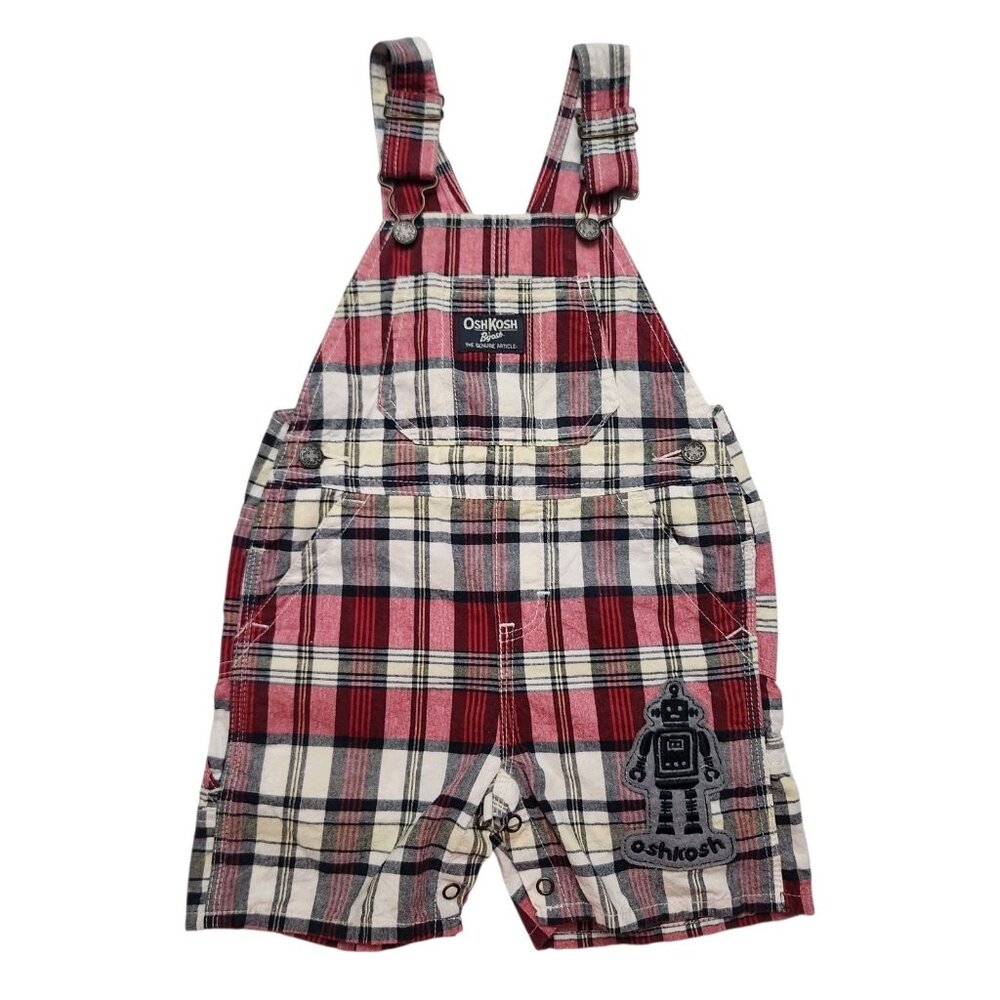 Vintage Oshkosh B'Gosh Boys 18-24  Months Red Plaid Shortalls Overalls Bibs 90